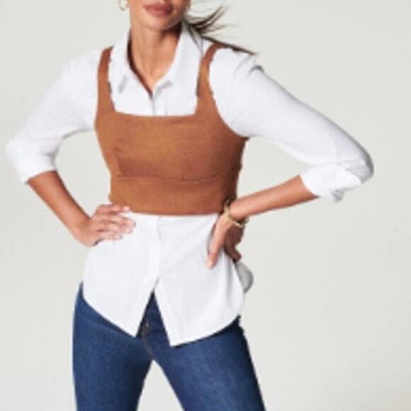Spanx Brown Faux Suede Square Neck Crop Top Women’s Medium - Picture 1 of 7